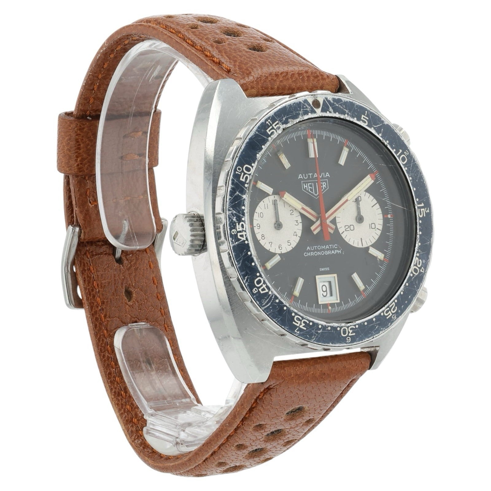 Heuer Autavia Stainless Steel Black Dial 42mm Automatic Vintage Mens Watch 11630