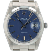 Rolex Oysterdate Precision Stainless Steel Blue Dial 34mm Manual Wind Mens 6694