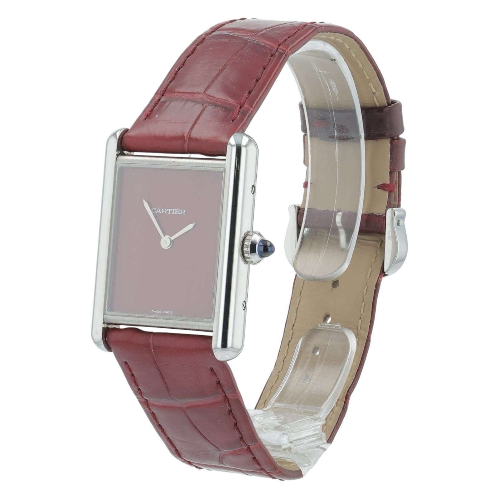 Cartier Tank Stainless Steel Red Dial 25mm Quartz Men's Watch WSTA0054