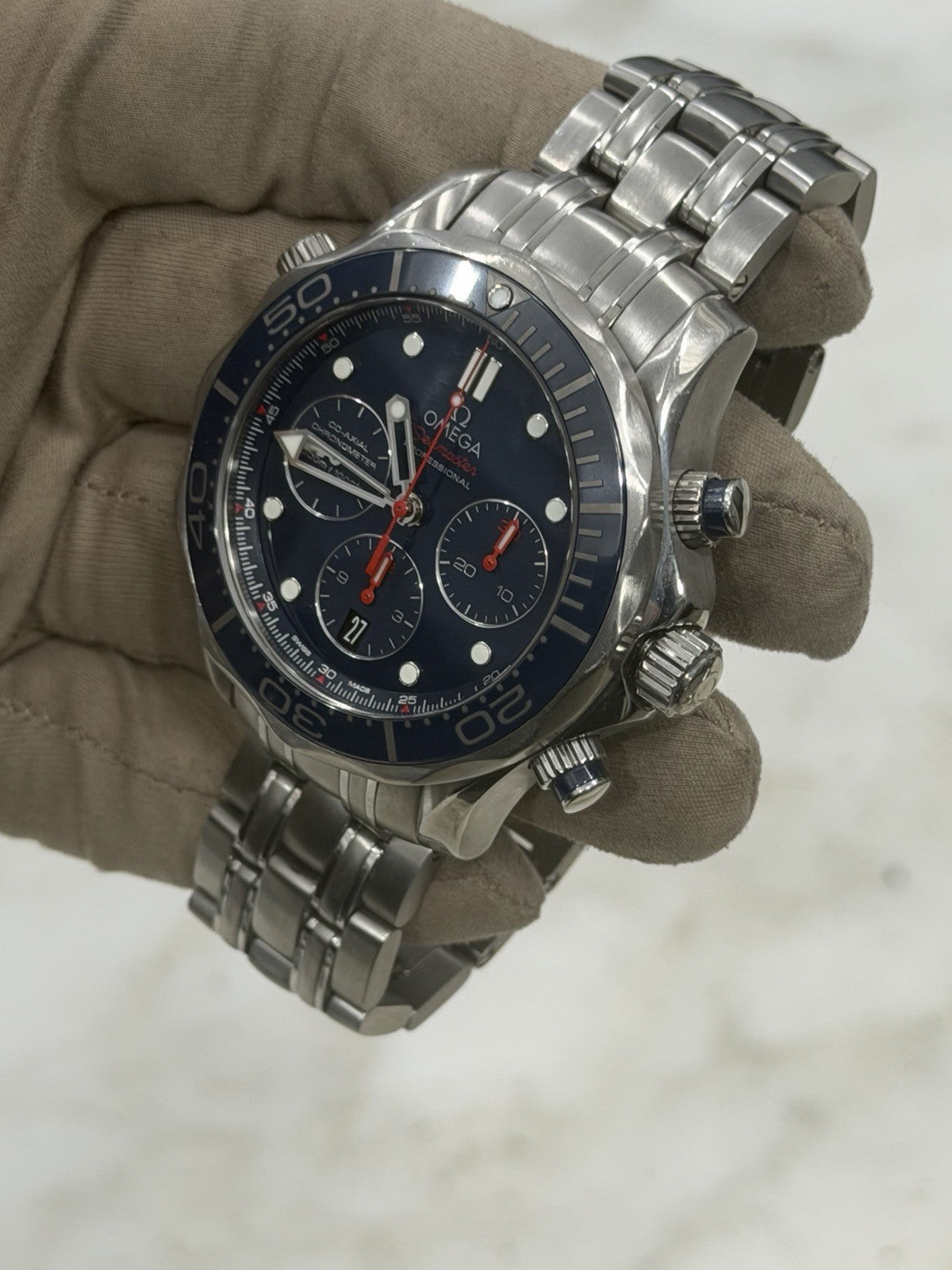 Omega Seamaster Diver Co-Axial Chrono Blue Dial Men's Watch 212.30.44.50.03.001