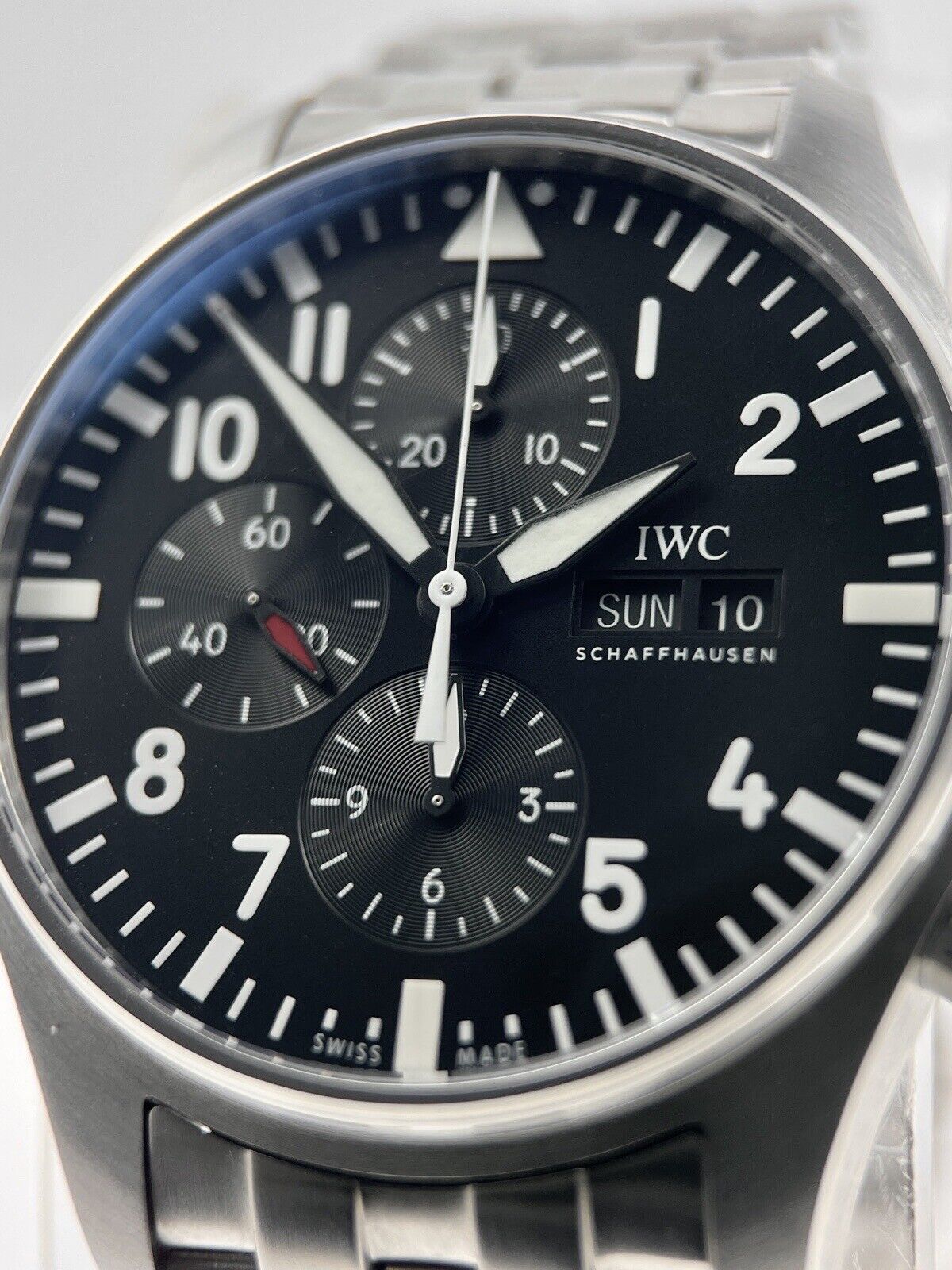 IWC Pilot Automatic 43mm Chronograph Day Date Black Dial Men's Watch IW377710