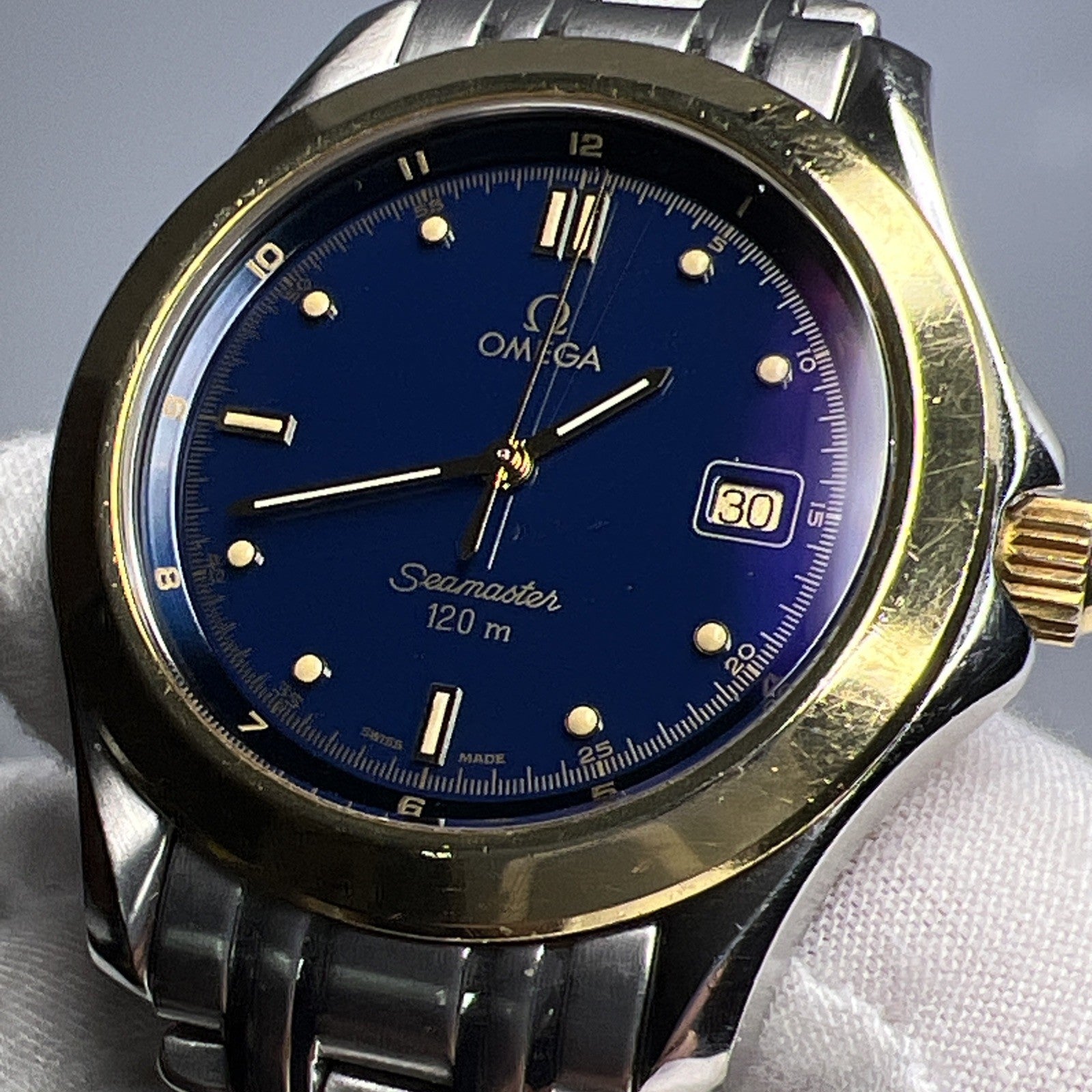 Omega 168.1501 Seamaster 18K Gold Bezel & Steel Quartz 36mm Bracelet Watch