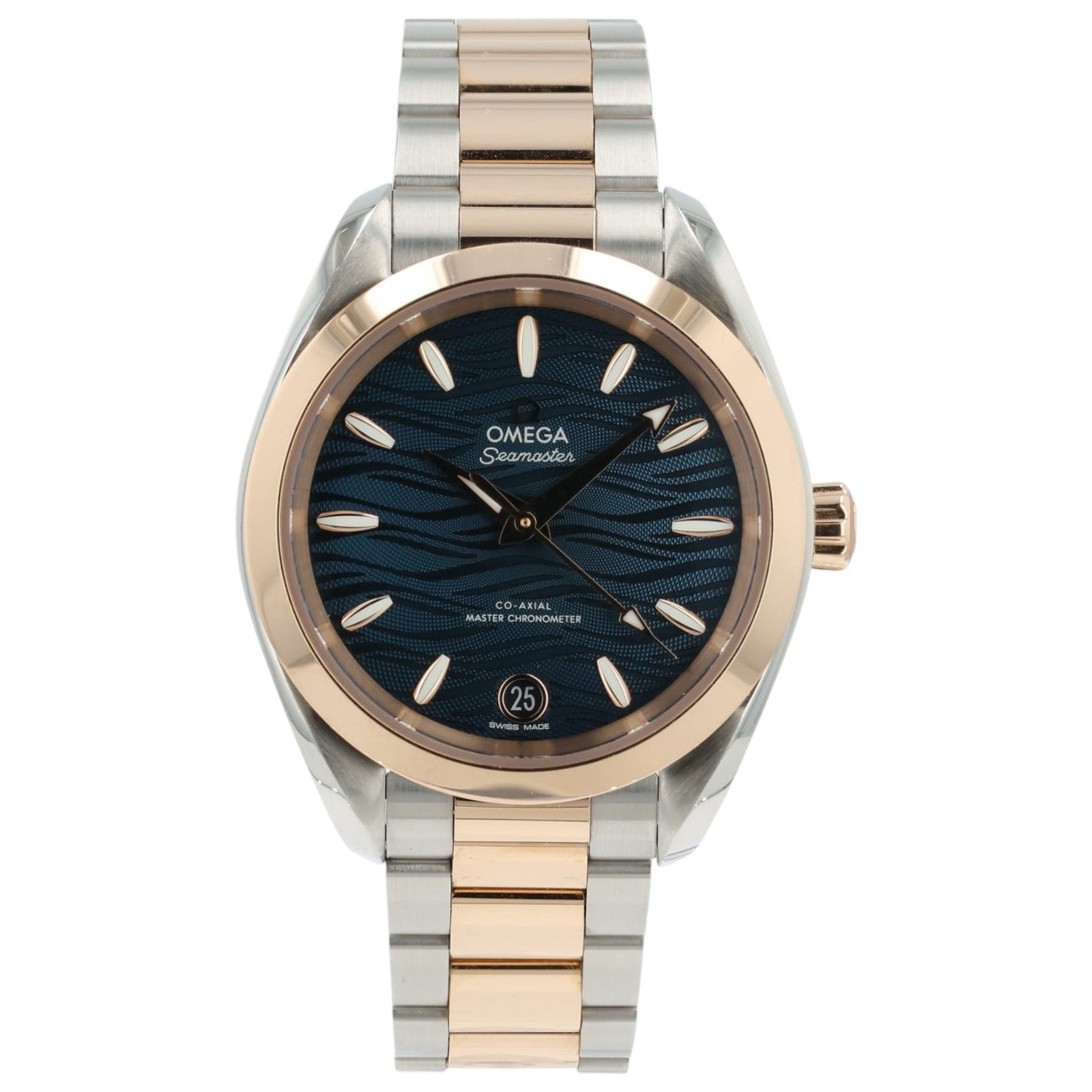 Omega Seamaster Blue Dial 18k Rose Gold & Steel 34mm Ladies 220.20.34.20.03.001