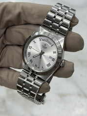 Tudor Royal Silver Roman Day Date Stainless Steel Men's Automatic Watch 28600
