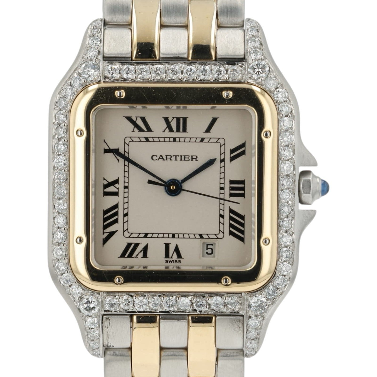 Cartier Panthere Silver Dial Steel and Gold 27mm Quartz Diamond Watch 1100