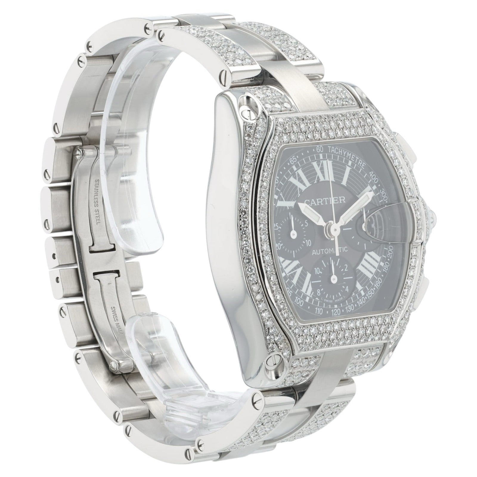 Cartier Roadster Black Dial Steel Diamond 40mm Automatic Men’s Watch W62007X6