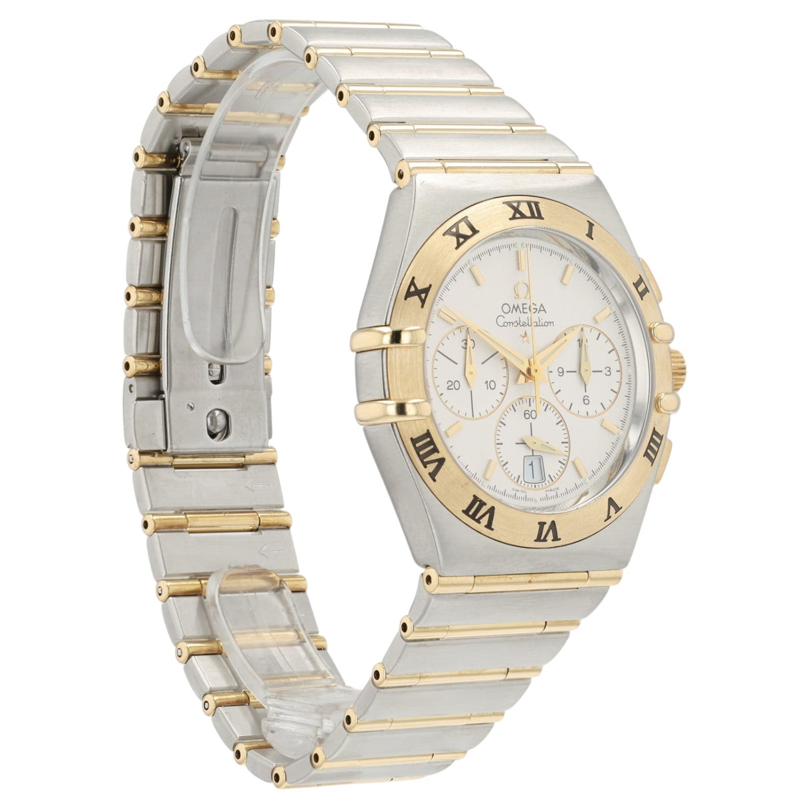 Omega Constellation Chronograph White Dial Gold & Steel 37mm Quartz Mens 1242.30