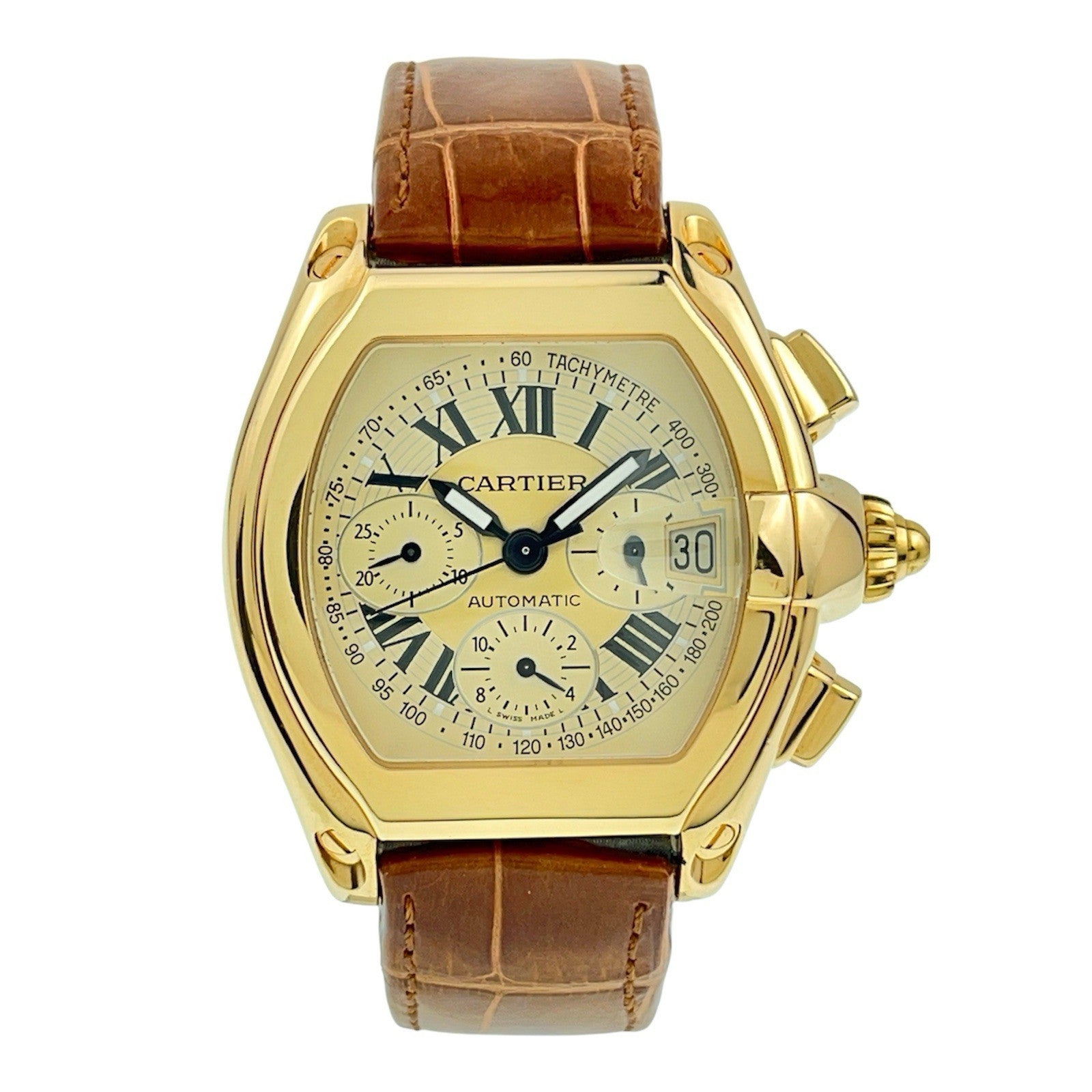 Cartier Roadster 18k Yellow Gold Champagne Dial 43mm Automatic Watch 2619
