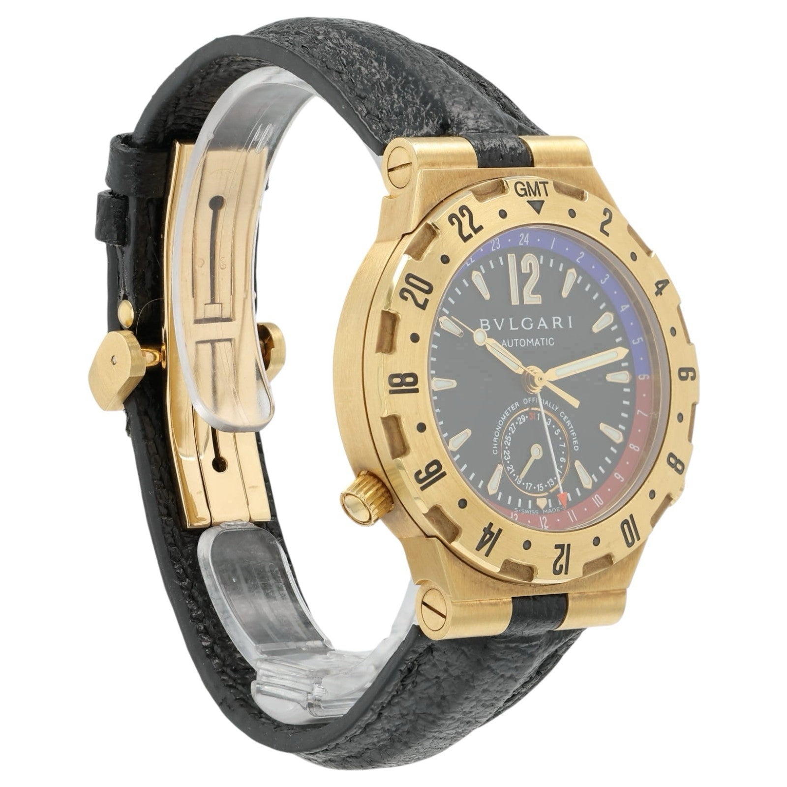 Bvlgari Diagono Scuba Black Dial 18k Yellow Gold 40mm Automatic Men’s GMT 40 G