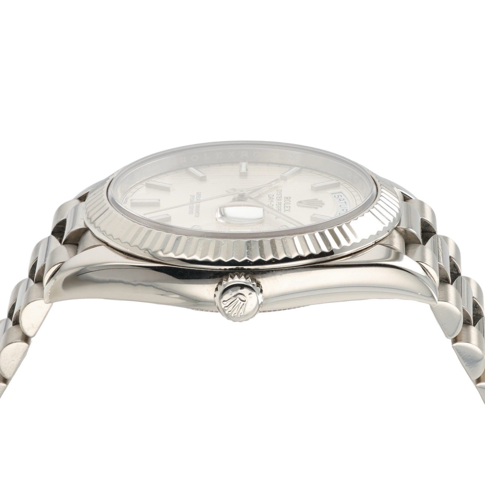 Rolex Day Date Silver Motif Dial 18k White Gold 40mm Auto Men's Watch 228239
