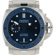 Panerai Submersible Stainless Steel Blue Dial 42mm Automatic Mens Watch PAM0168