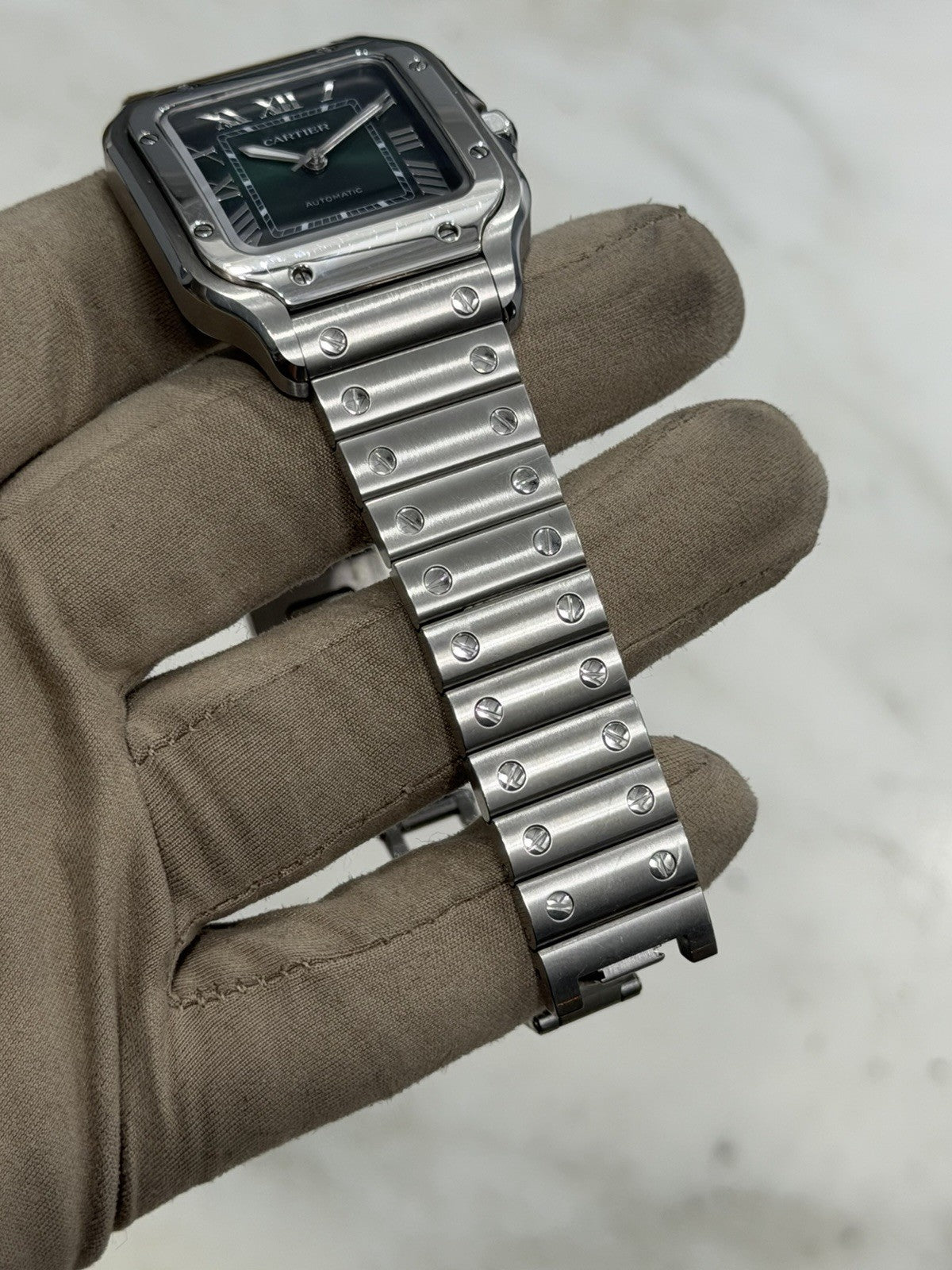 Cartier Santos Stainless Steel Green Dial 35mm Automatic Mens Watch WSSA0061