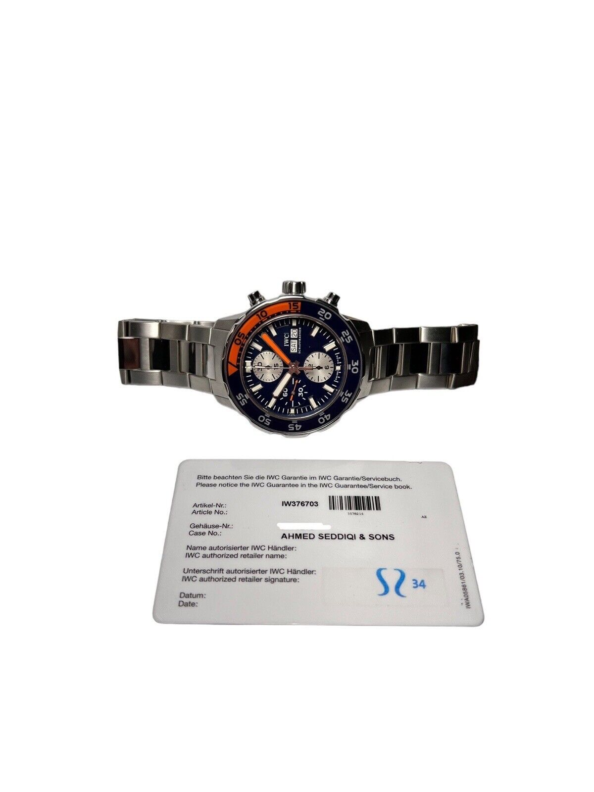 IWC Aquatimer Chronograph Stainless Steel Automatic Watch 42mm -  IW376703