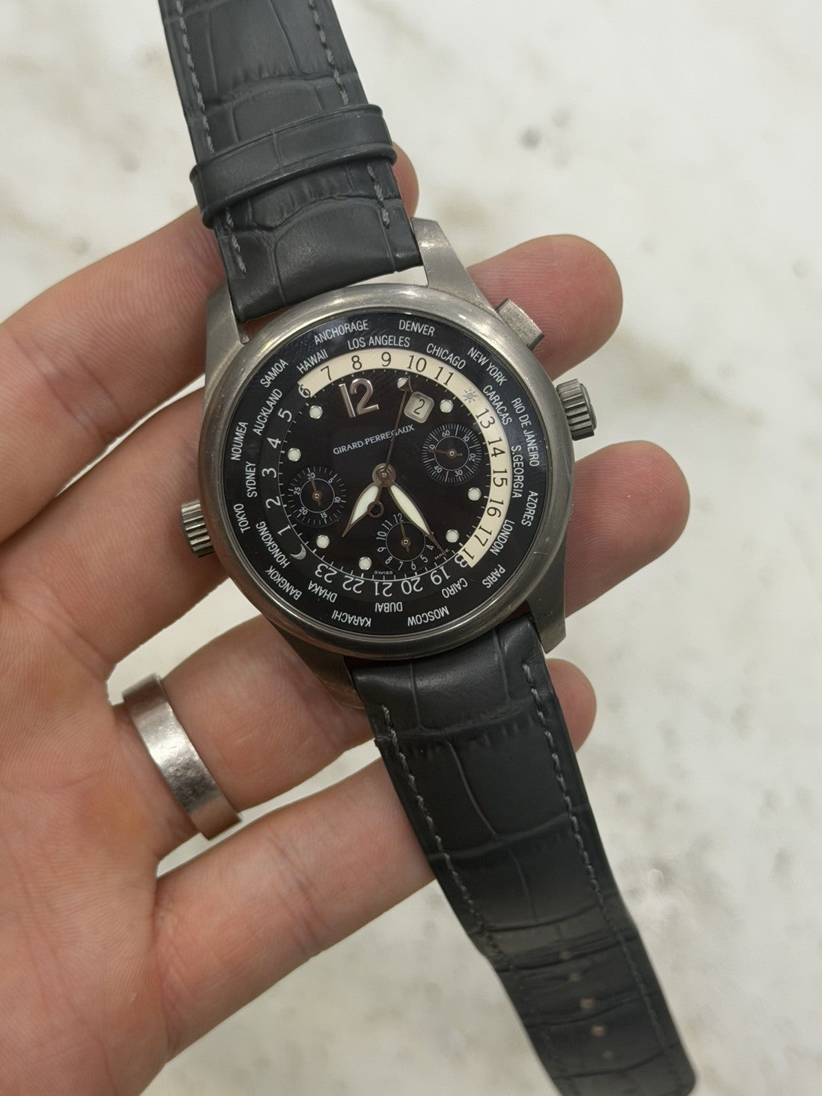 Girard Perregaux World Time Titanium Chronograph Automatic 4980 Watch - AS IS