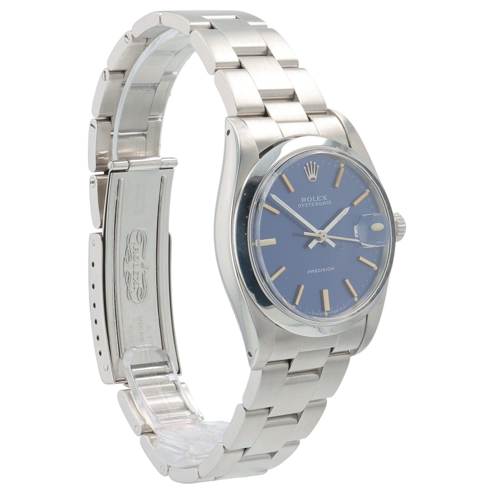 Rolex Oysterdate Precision Stainless Steel Blue Dial 34mm Manual Wind Mens 6694