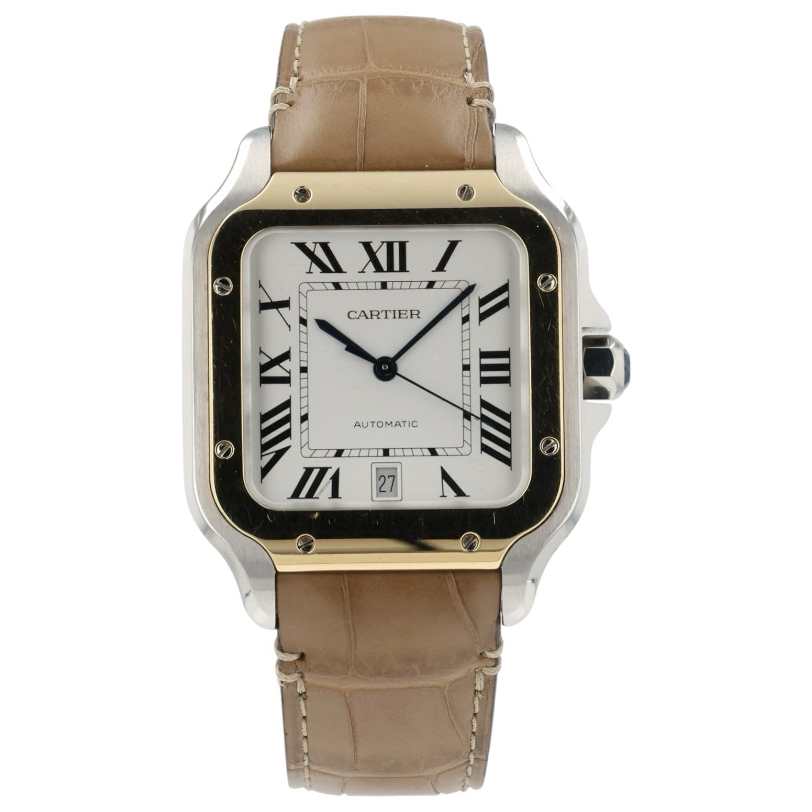 Cartier Santos Silver Dial Gold & Steel 39x47mm Manual Wind Men’s Watch W2SA0006
