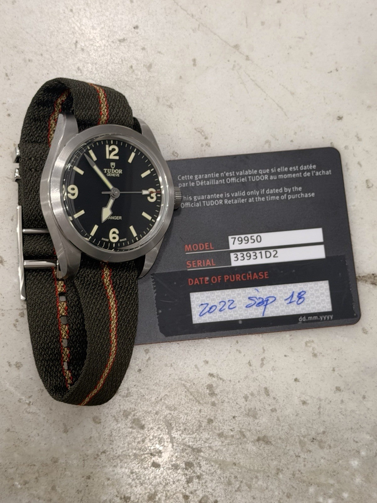 2022 Tudor Ranger Stainless Steel Black Dial Fabric Strap Mens Watch 79950 - B/P