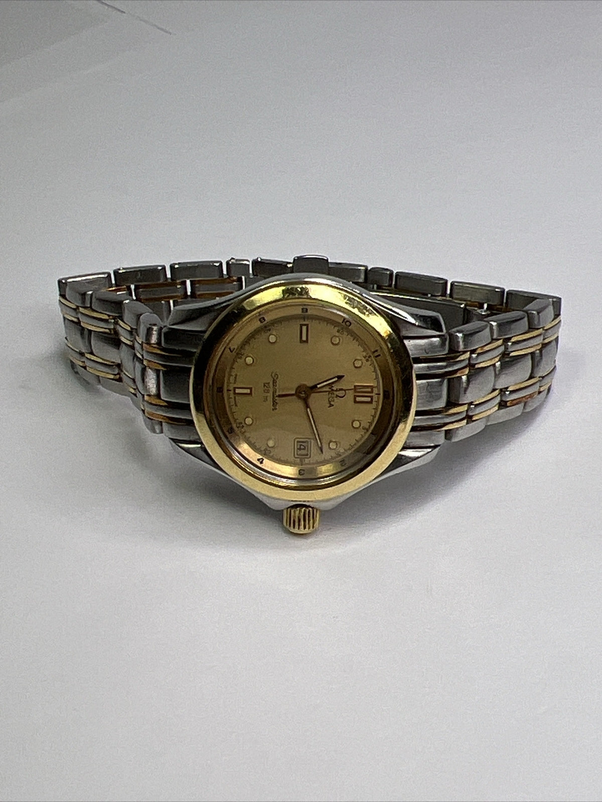 29mm OMEGA Seamaster 120M Steel 18K Gold Bezel Quartz Women's Date Watch - READ