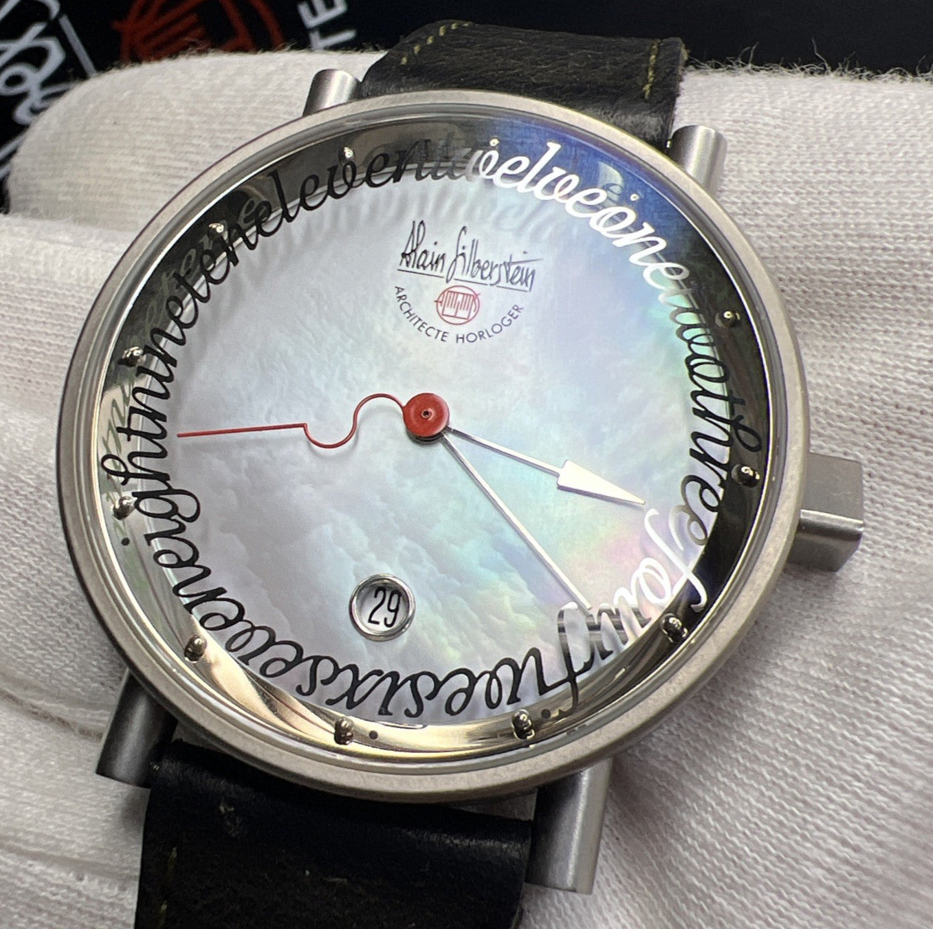 Alain Silberstien 39.5mm Titanium Automatic Date Watch Mother Pearl Dial w/ Box