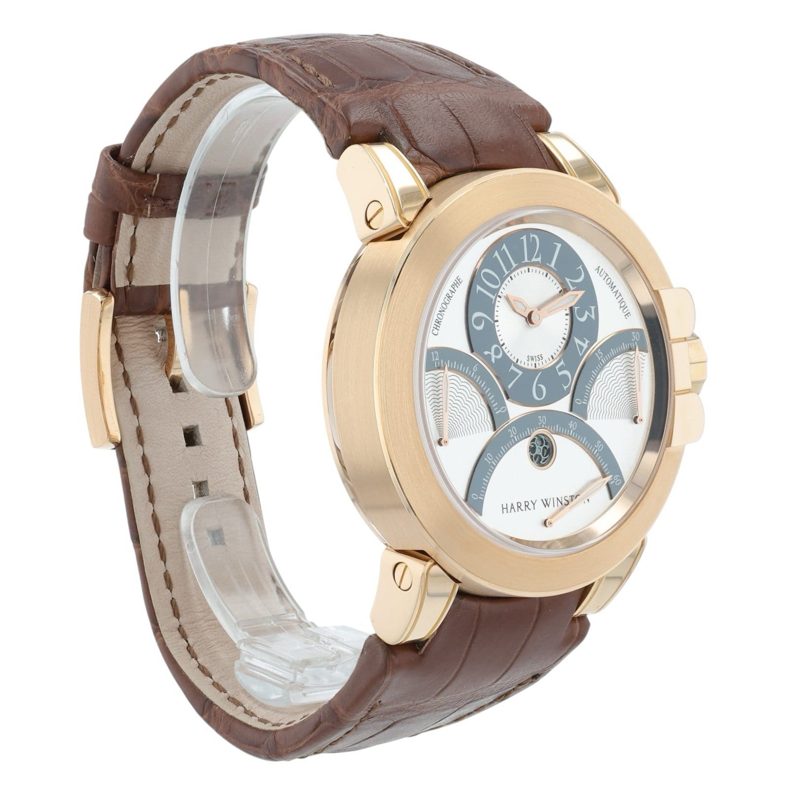 Harry Winston Ocean Tri-Retrograde 18k Rose Gold Silver Dial 44mm OCEACT44RR001