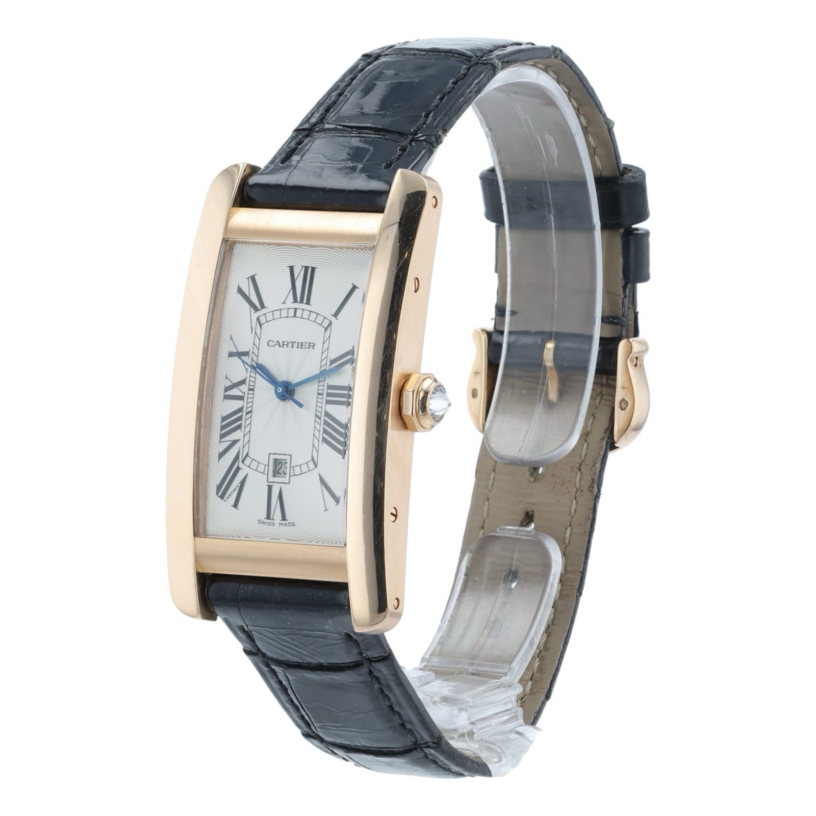 Cartier Tank Americaine 18k Rose Gold Silver Dial 26mm Auto Mens Watch W262003