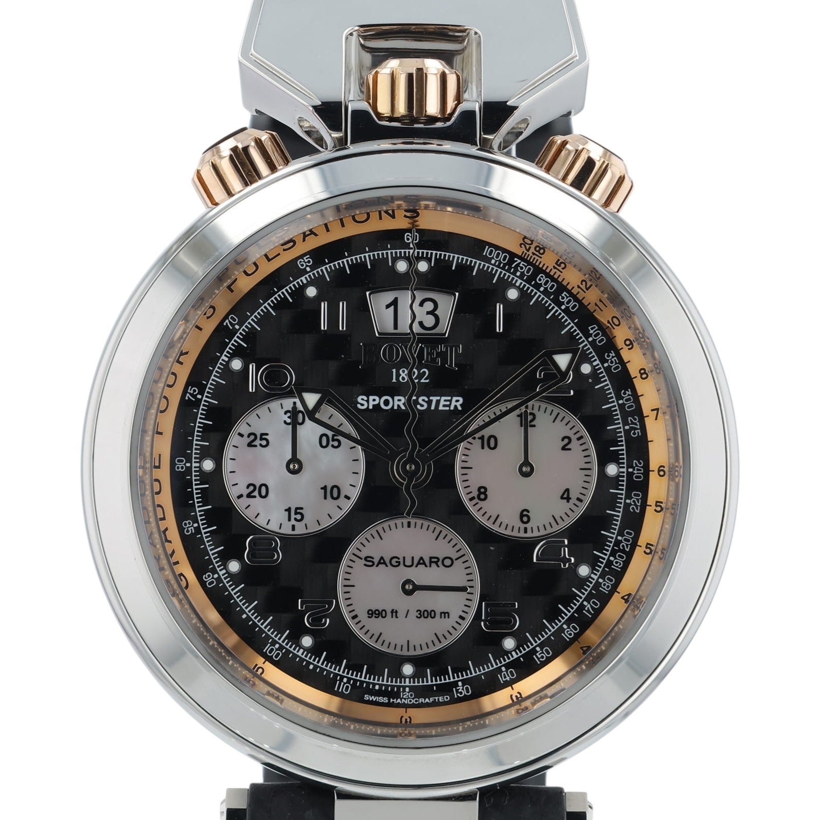 NEW 2025 Bovet Sportster Steel and Gold Black Dial 46mm Auto Men's Watch SP0446