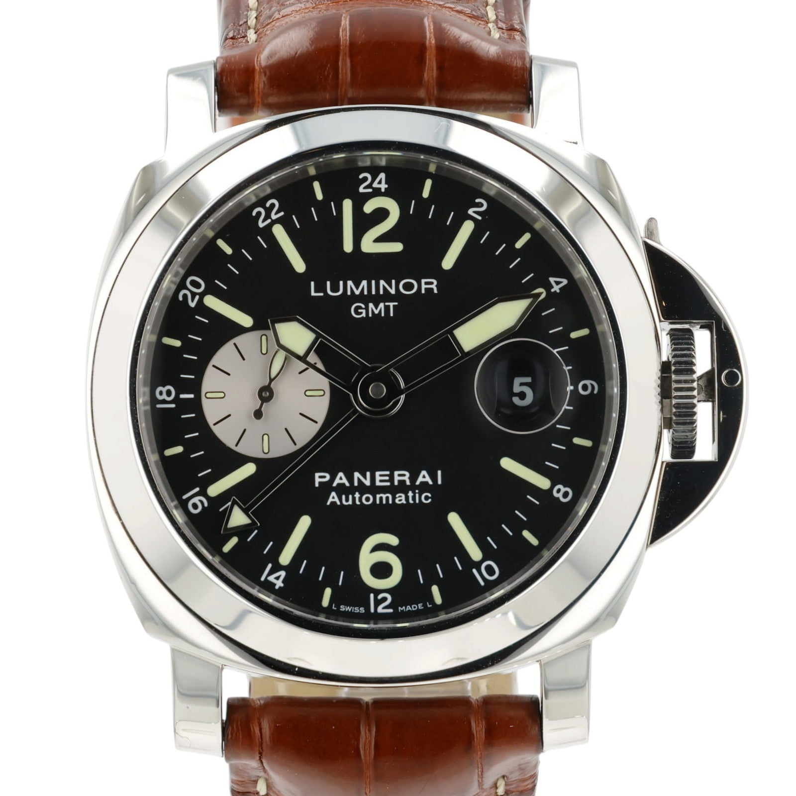 Panerai Luminor GMT Black Dial Steel 44mm Automatic Date Mens Watch PAM00088
