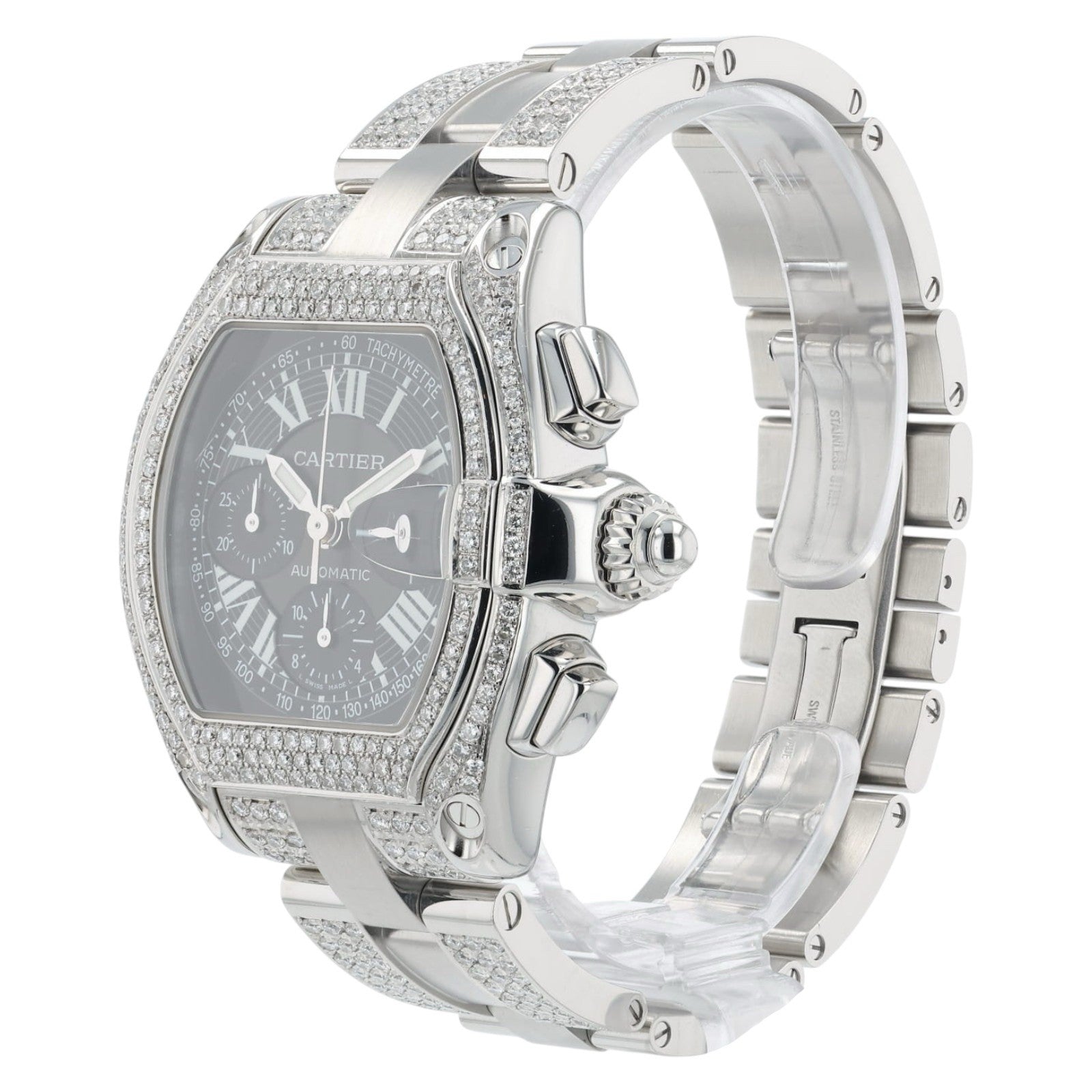 Cartier Roadster Black Dial Steel Diamond 40mm Automatic Men’s Watch W62007X6