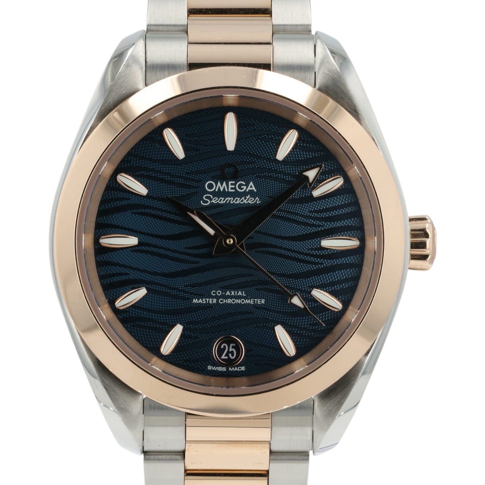 Omega Seamaster Blue Dial 18k Rose Gold & Steel 34mm Ladies 220.20.34.20.03.001