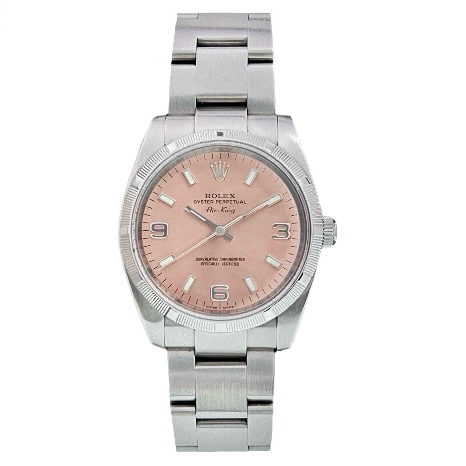 Rolex Air King Stainless Steel Salmon Dial 34mm Automatic Women’s Watch 114210