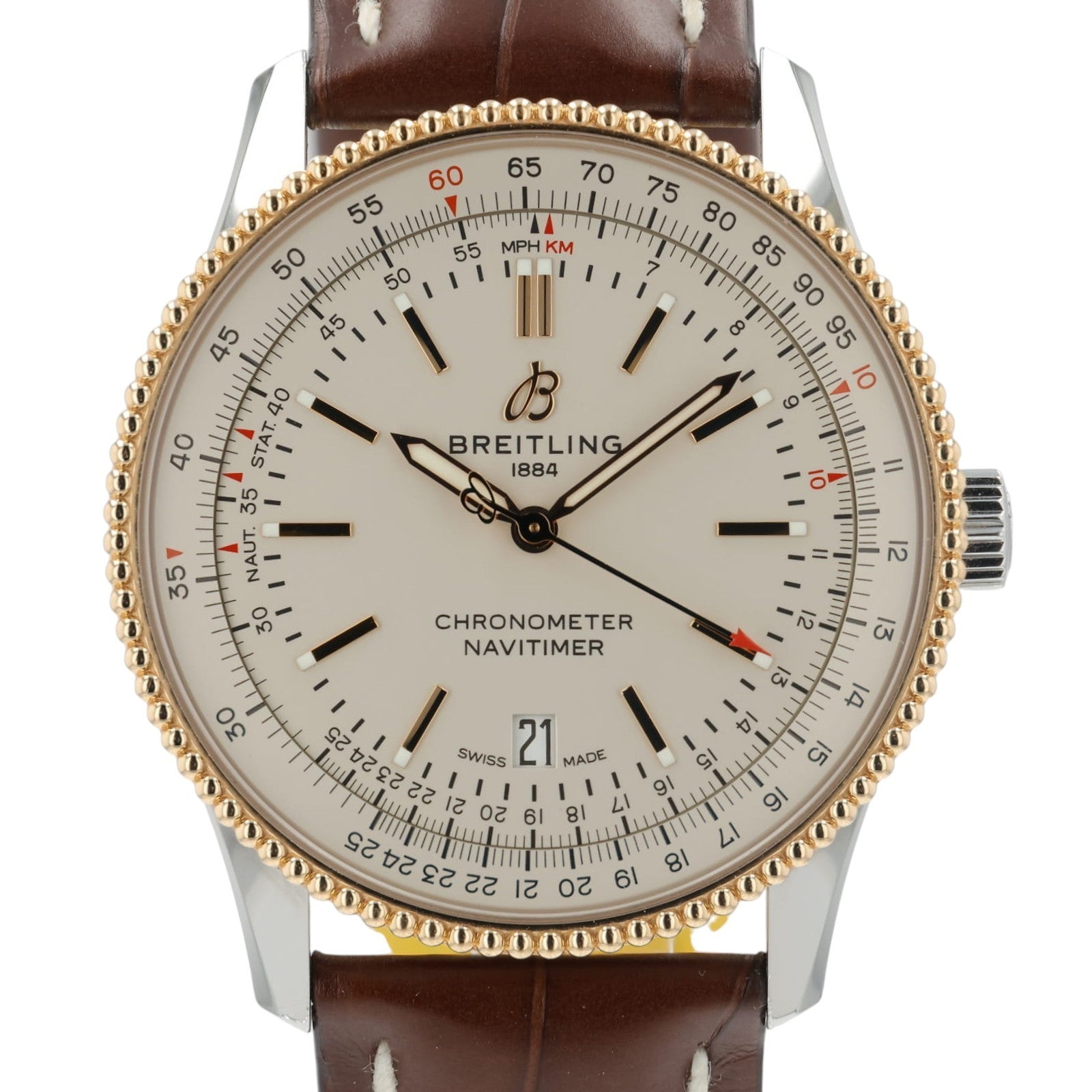 Breitling Navitimer Silver Dial 18k Rose Gold 41mm Automatic Mens Watch U17326