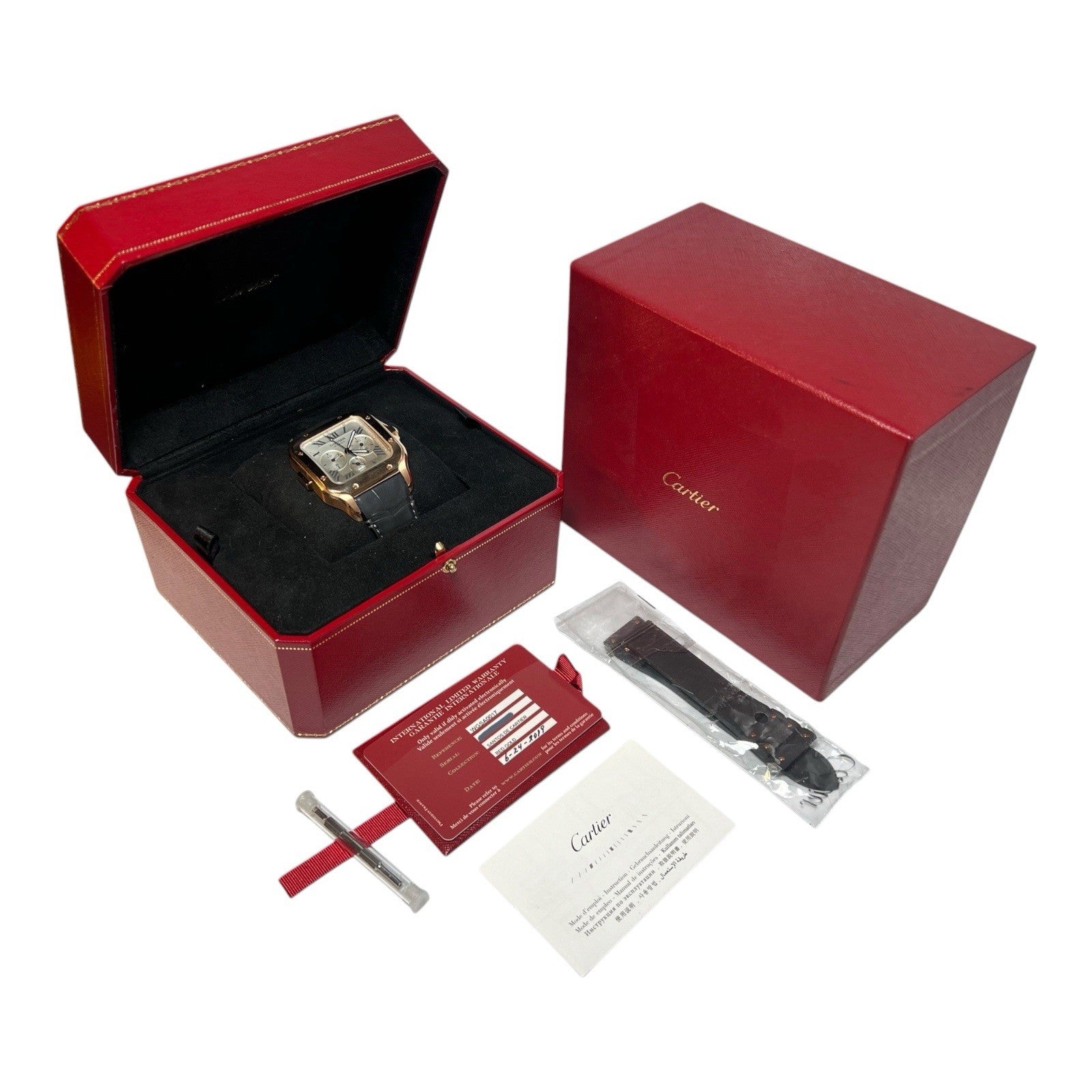 Cartier Santos 18k Rose Gold Silver Dial 43.3mm Automatic Men’s Watch WGSA0017