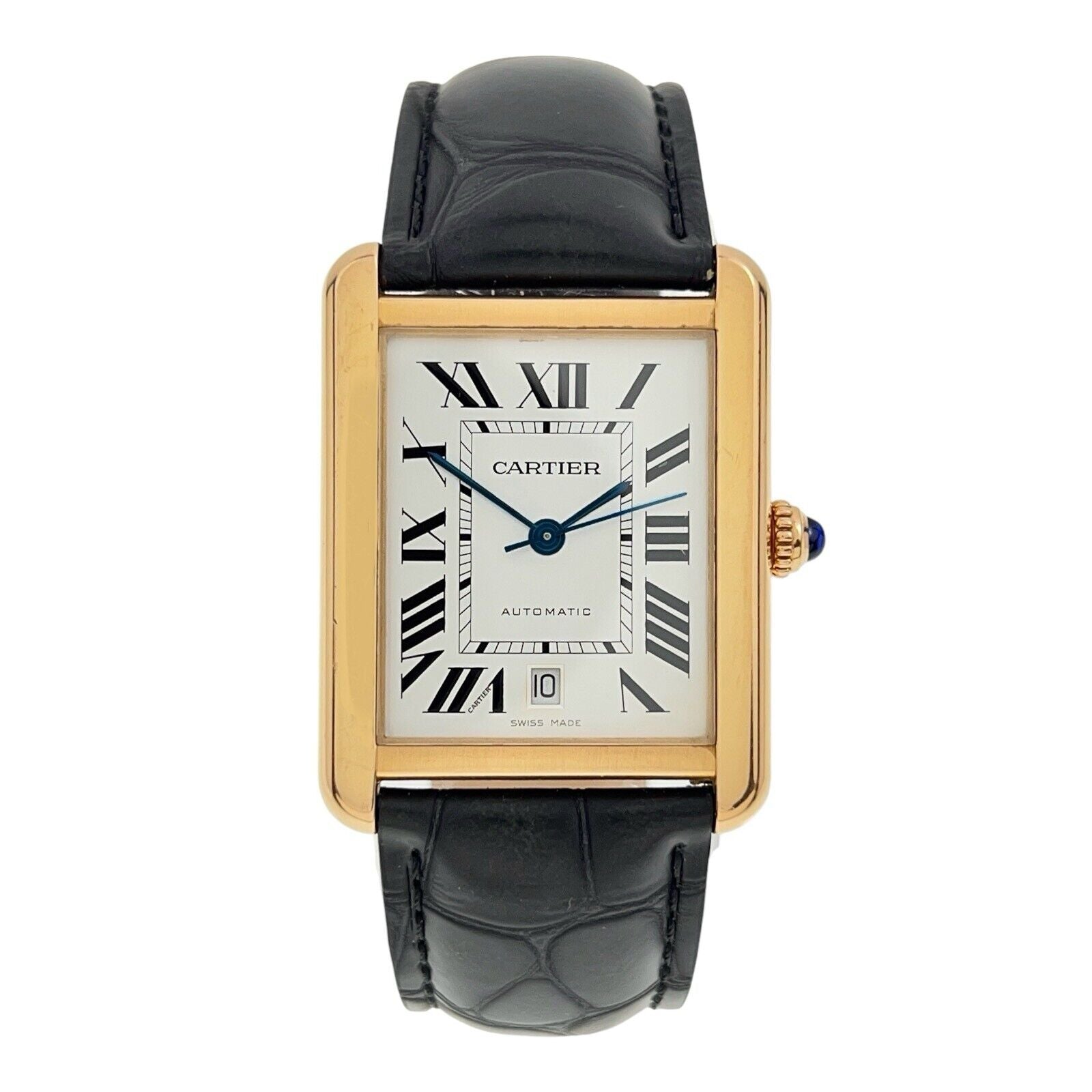 Cartier Tank Solo XL 18k Yellow Gold Black Leather Strap 31mm Automatic W5200026