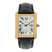 Cartier Tank Solo XL 18k Yellow Gold Black Leather Strap 31mm Automatic W5200026