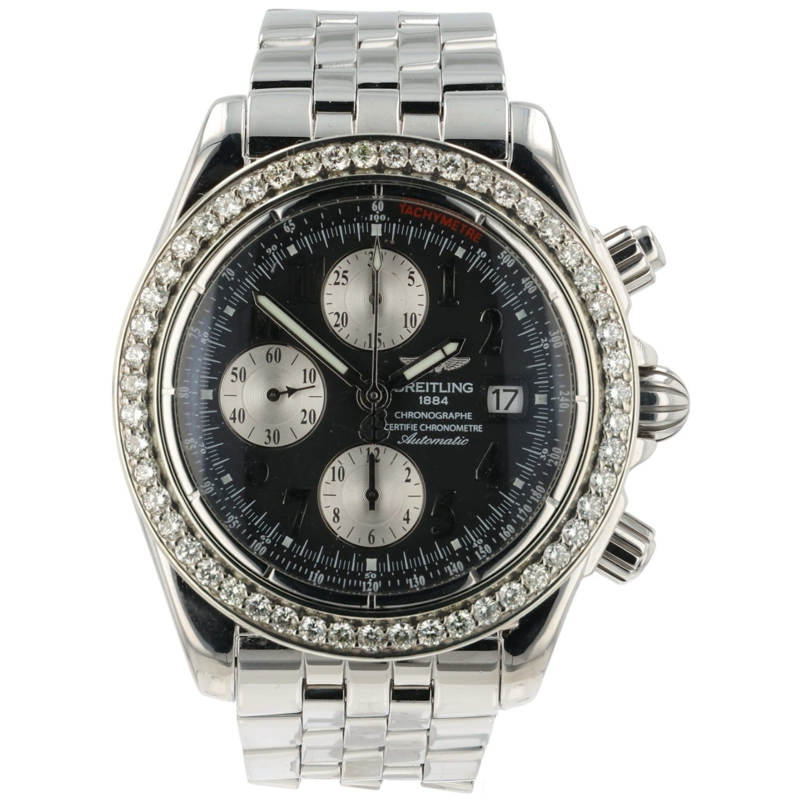Breitling Chronograph Diamond Bezel Black Dial 44mm Automatic Men’s Watch A13356