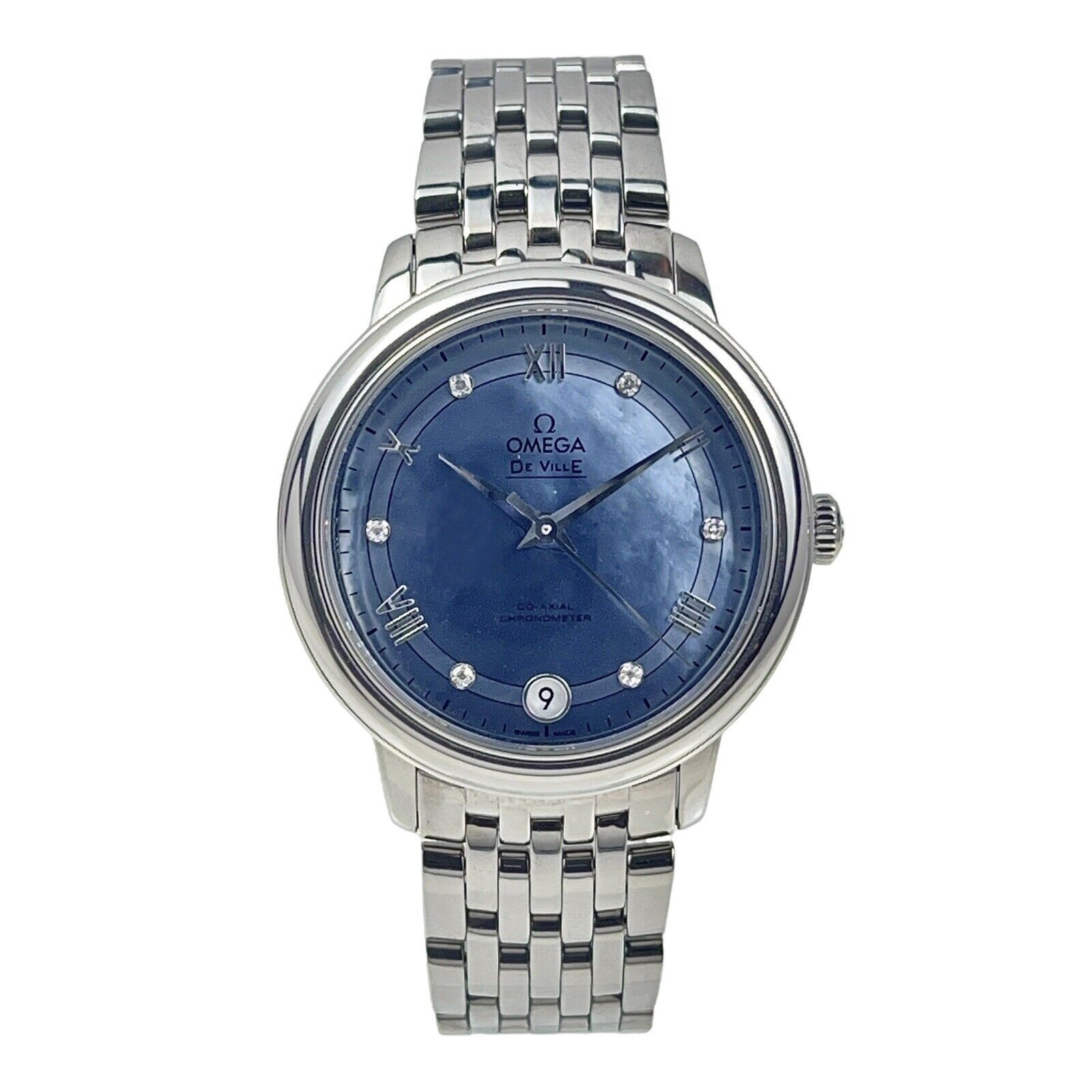 Omega De Ville Prestige Blue MOP Diamond Dial Ladies Watch 424.10.33.20.57.001