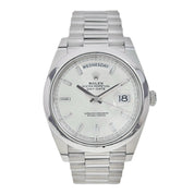 2021 Rolex Day-Date President 40mm Platinum Silver Baguette Dial 228206 B+P