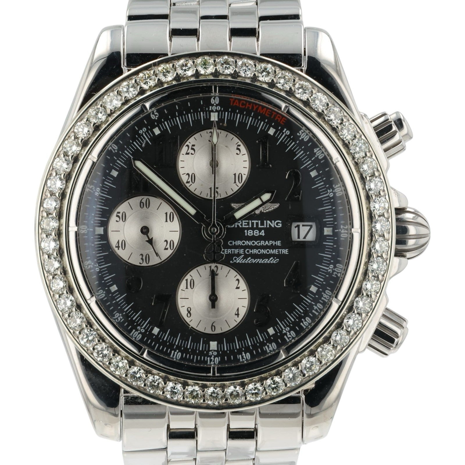 Breitling Chronograph Diamond Bezel Black Dial 44mm Automatic Men’s Watch A13356