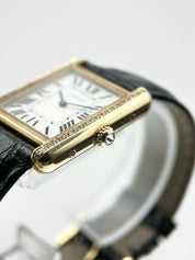 Cartier Tank Solo 2743 Quartz 18k Yellow Gold Watch 31mm Diamond Bezel