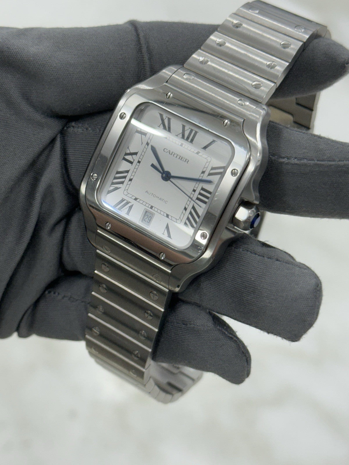 Cartier Santos Stainless Steel Silver Dial 39mm Automatic Mens Watch WSSA0018