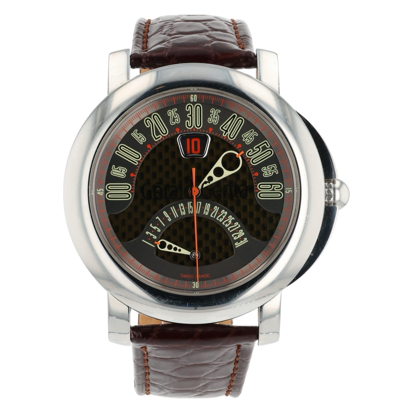 Gerald Genta Arena Bi Retro Steel Carbon Dial 46mm Automatic Mens Watch BSP.Y.10