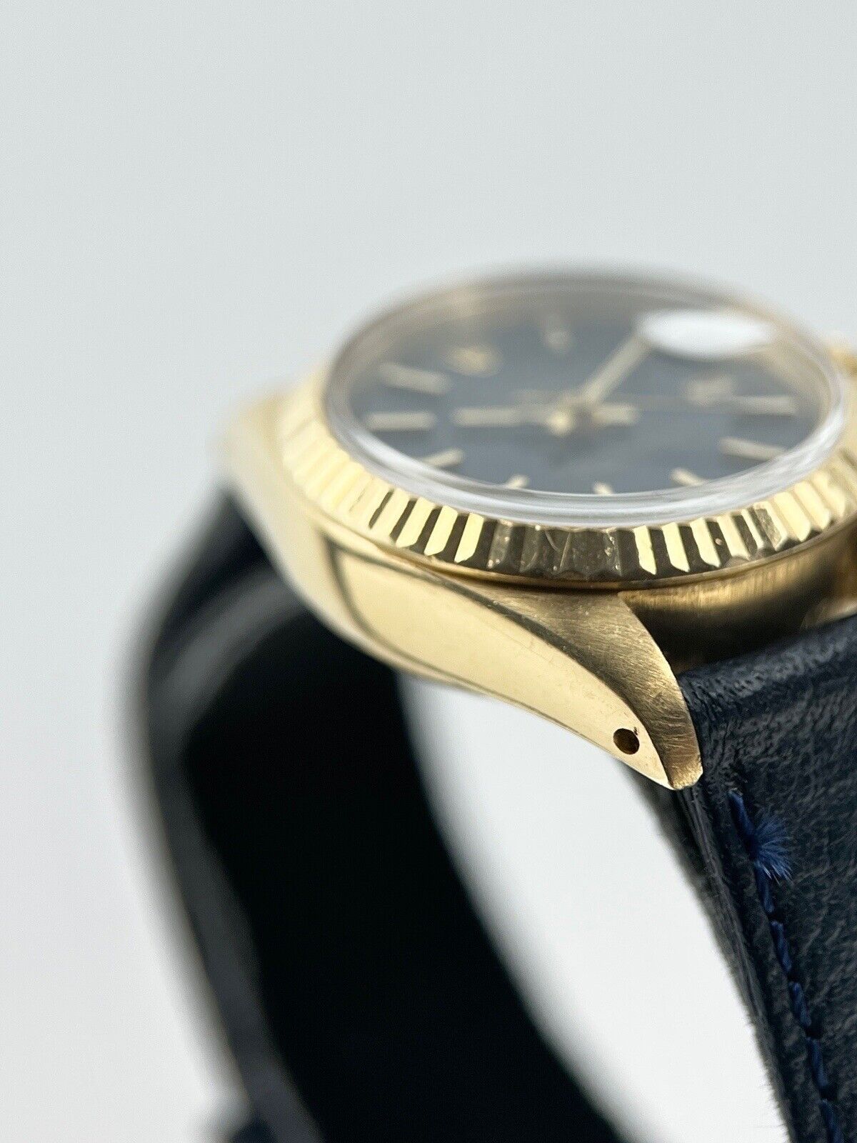 Rolex Lady-Datejust 18k Yellow Gold Automatic Watch 6917 Blue Dial Leather Band