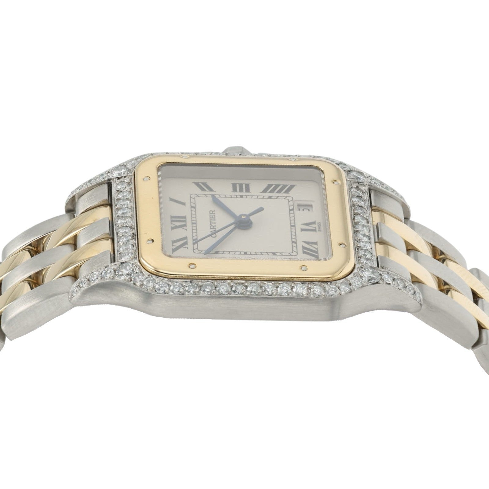 Cartier Panthere Silver Dial Steel and Gold 27mm Quartz Diamond Watch 1100