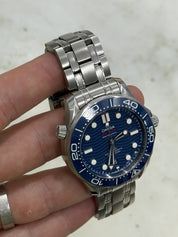2021 Omega Seamaster Wave 300m Diver Blue Ceramic Watch 210.30.42.20.03.001
