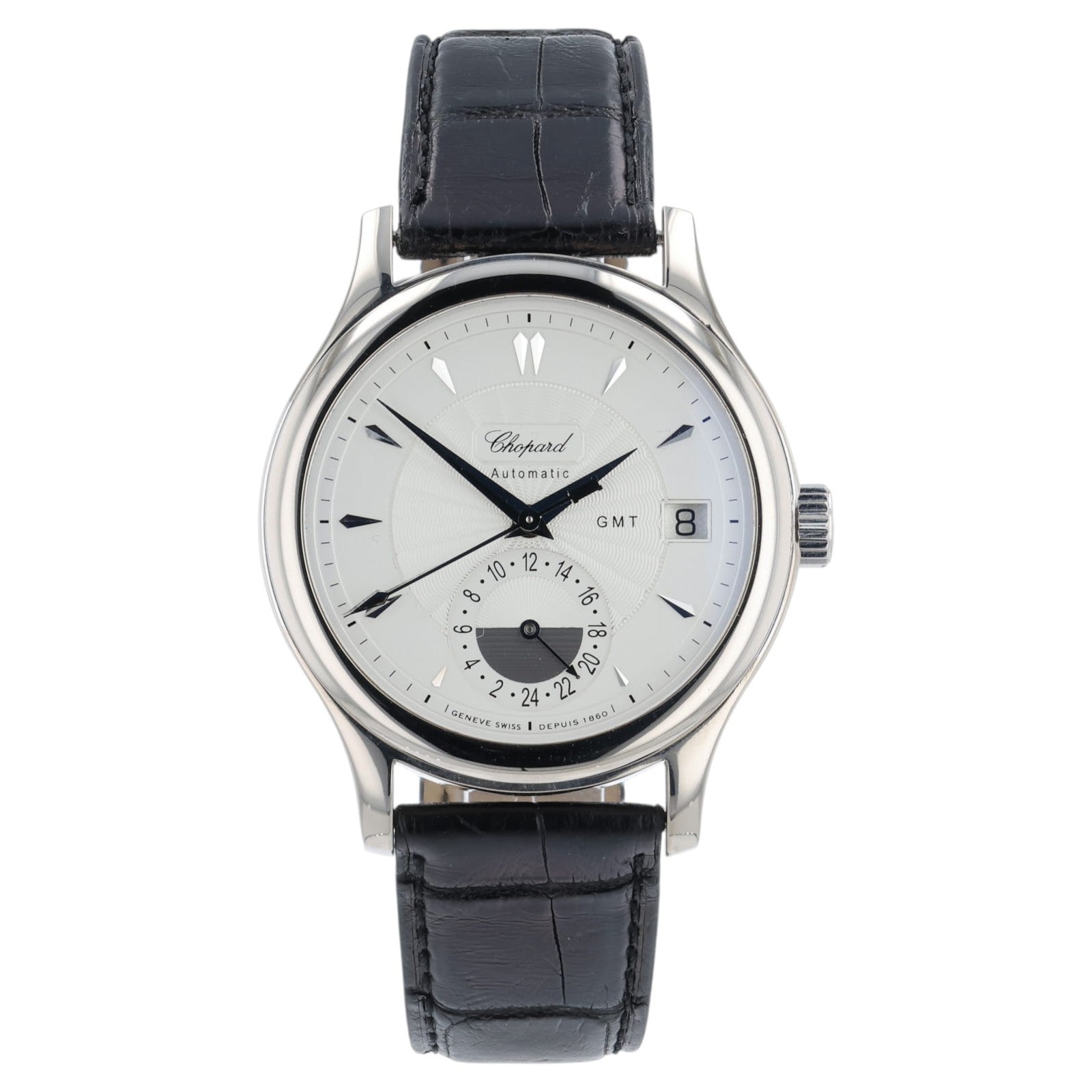 Chopard LUC GMT Silver Dial 18k White Gold 38mm Automatic Mens Watch 161867-1001