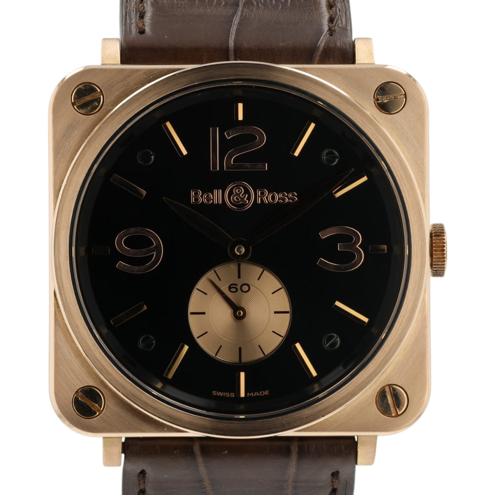 Bell & Ross Black Dial 18k Rose Gold 39mm Manual Wind Mens Watch BRS-70-R