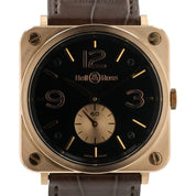 Bell & Ross Black Dial 18k Rose Gold 39mm Manual Wind Mens Watch BRS-70-R