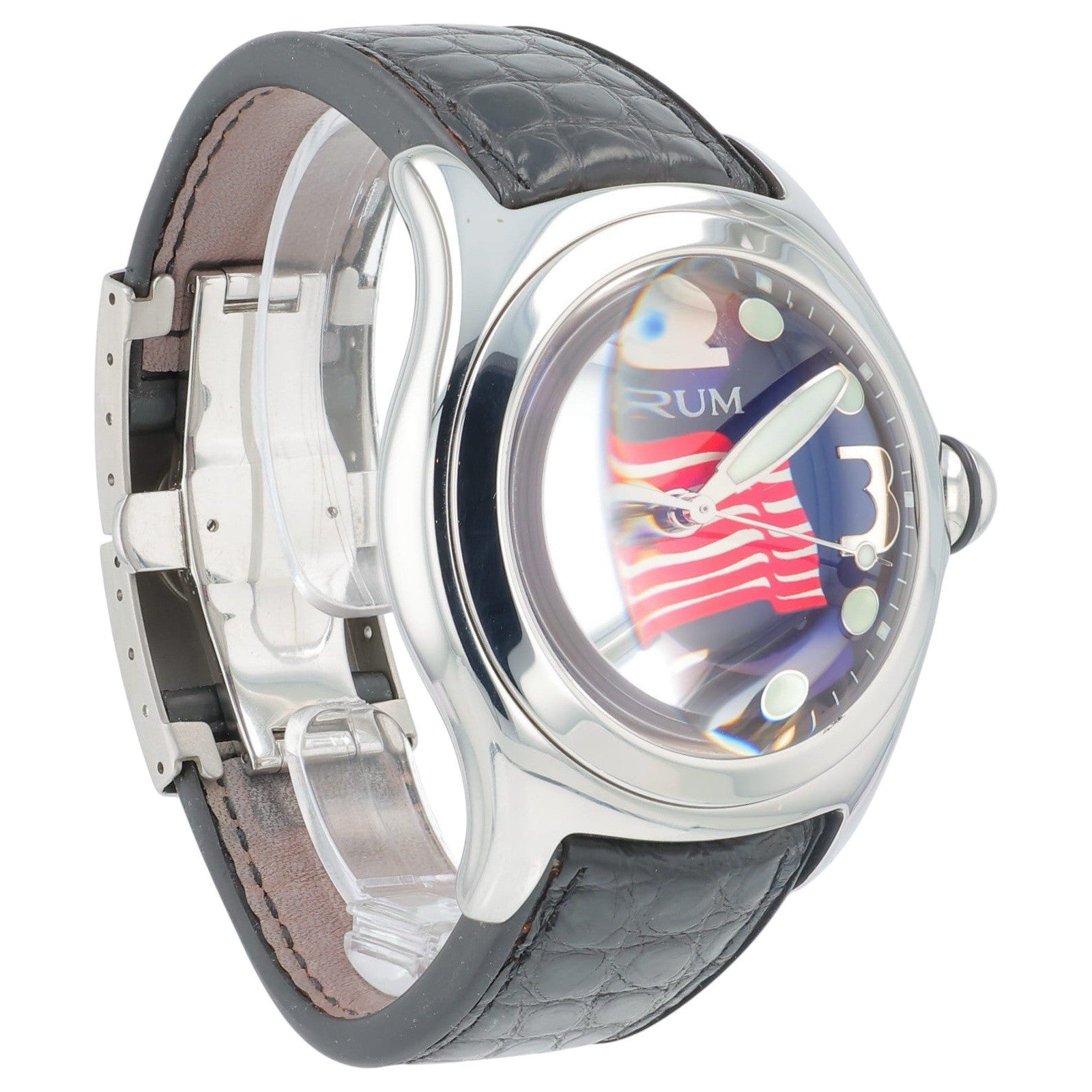 Corum Bubble American Flag Stainless Steel Black Dial 45mm Quartz 163.150.20