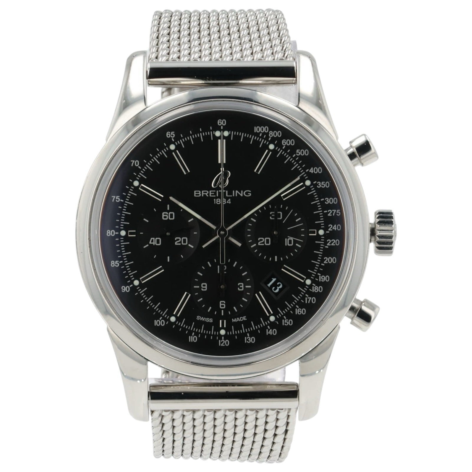 Breitling Transocean Black Dial Stainless Steel 43mm Automatic Mens Watch AB0152