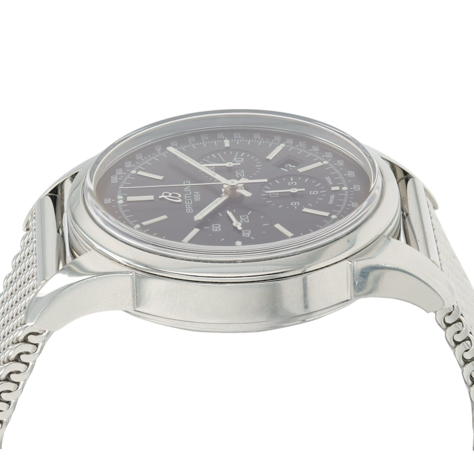 Breitling Transocean Black Dial Stainless Steel 43mm Automatic Mens Watch AB0152